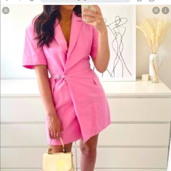 Zara Dresses & Skirts - Zara pink linen blended wrapped belted blazer dress